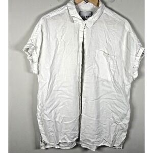 LOLA RIVER Short Sleeve‎ Linen Blend Button Up White Womens Size XL Lightweight